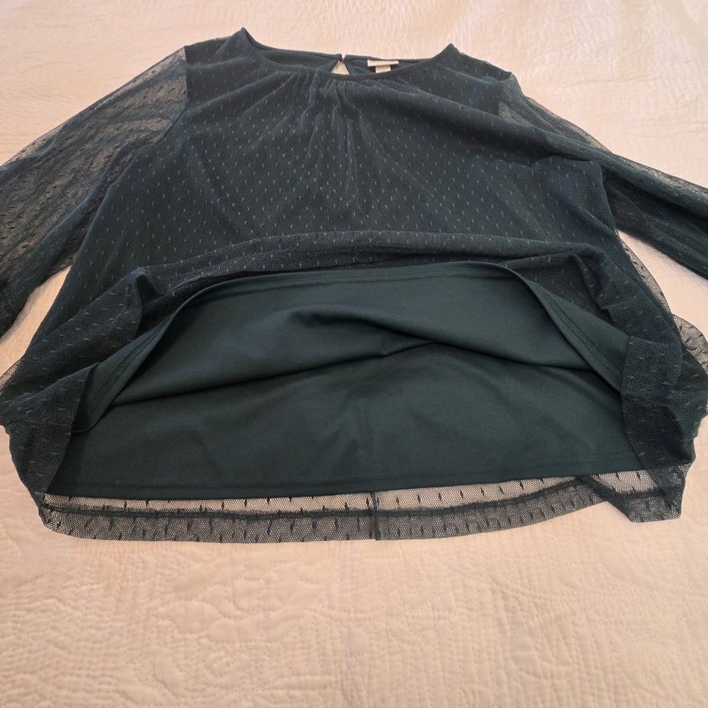 Ava & Viv Peasant Blouse Mesh Sheer Long Sleeve Jewel Green‎ Royal Whimsigoth 2X - Picture 11 of 16